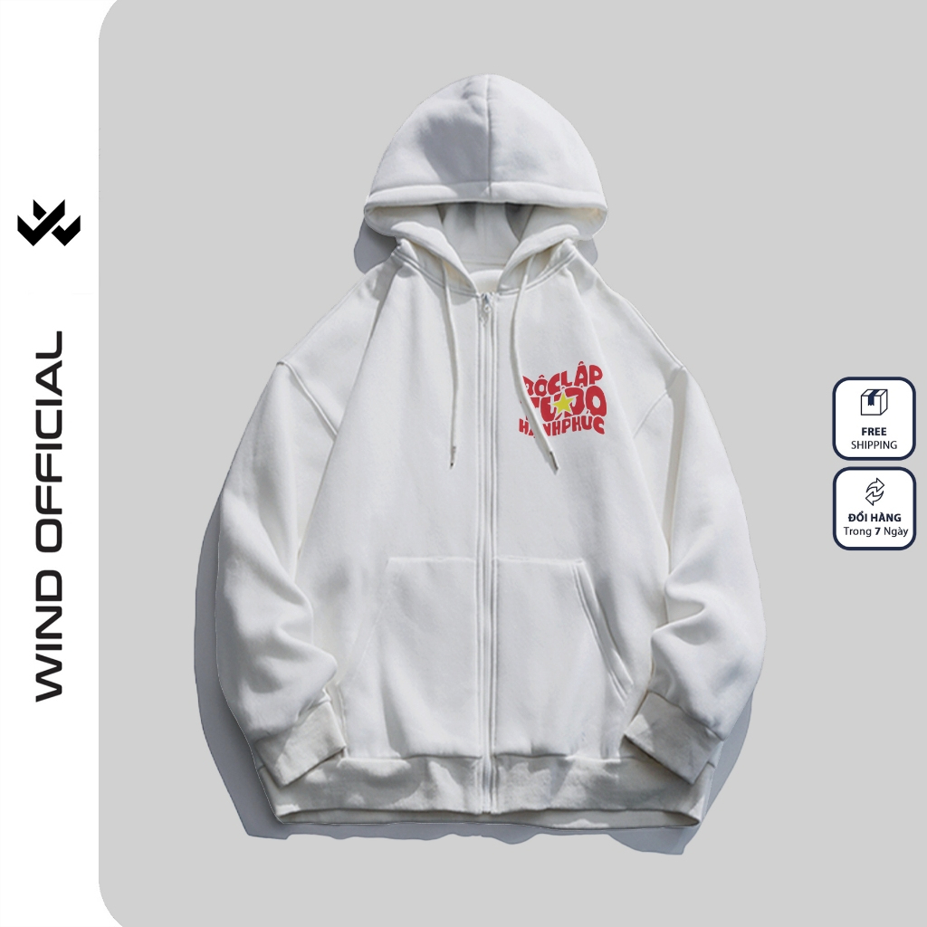 Áo hoodie unisex form rộng WIND TRÀ ĐÁ VIỆT NAM 2.9 dây kéo nam nữ nỉ bông oversize vibe Genz khoác chống nắng