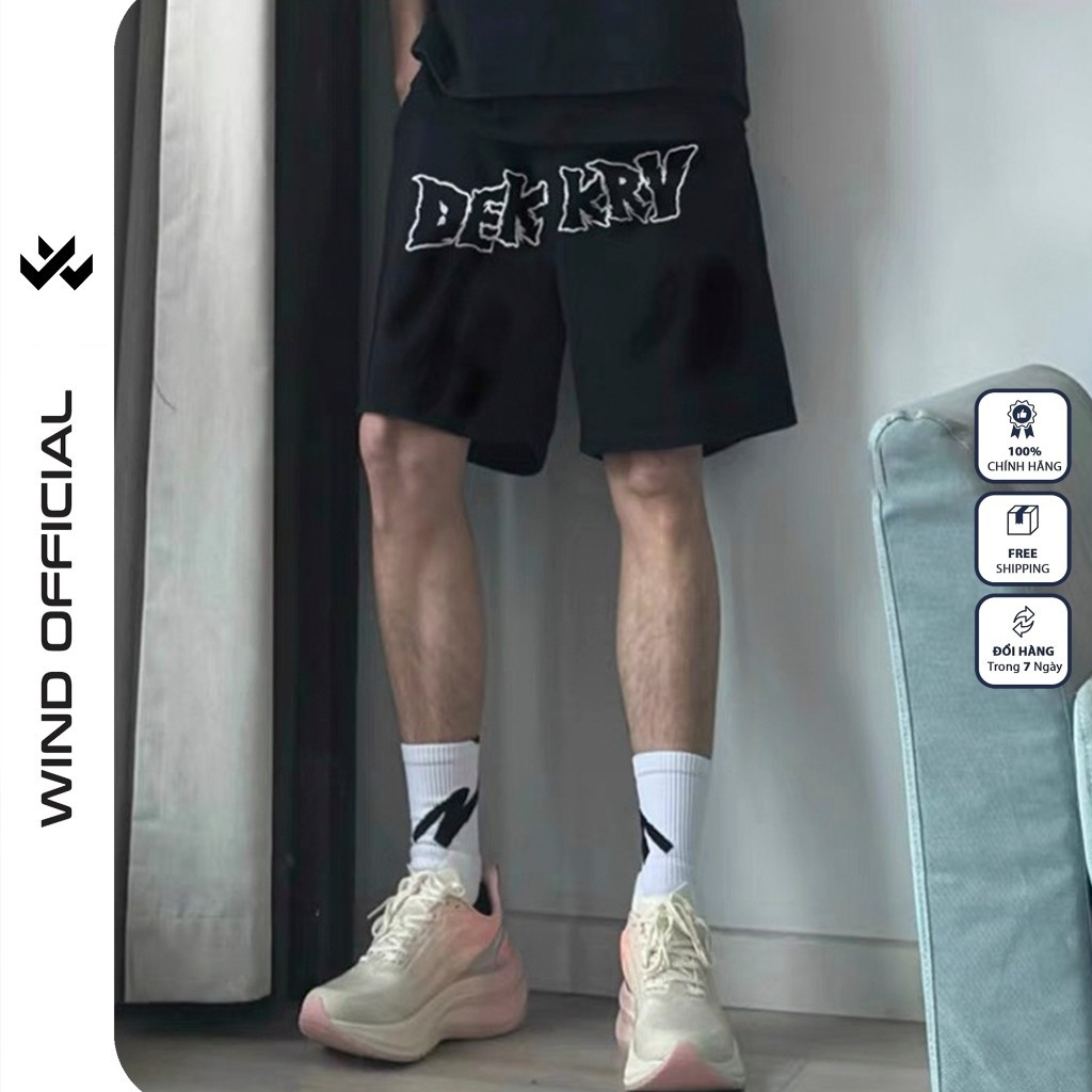 Quần short thun nam nữ WIND unisex ống rộng DEKKRY đùi lửng ngố thời trang mặc nhà