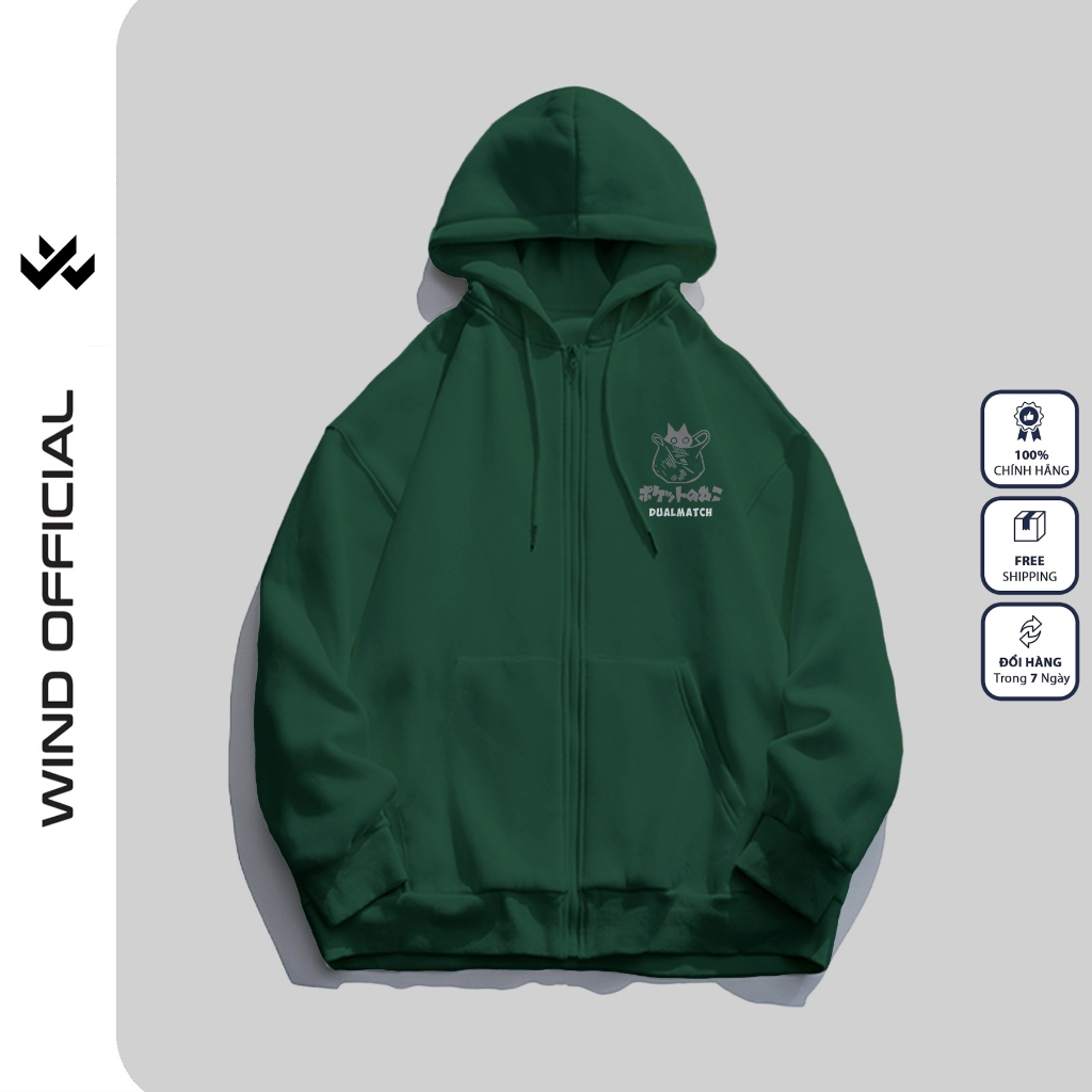 Áo hoodie unisex form rộng nỉ bông WIND TOROTO áo khoác zip thời trang nam nữ  thu đông dây kéo oversize Menswear Dài Tay Tay Dài