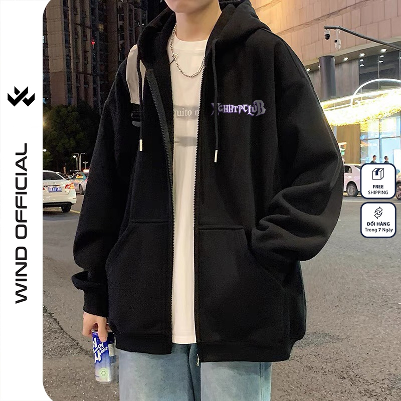 Áo hoodie unisex form rộng WIND Clothing SWORD hoodie nút bấm thời trang nam nữ nỉ bông oversize Menswear Dài Tay Tay Dài
