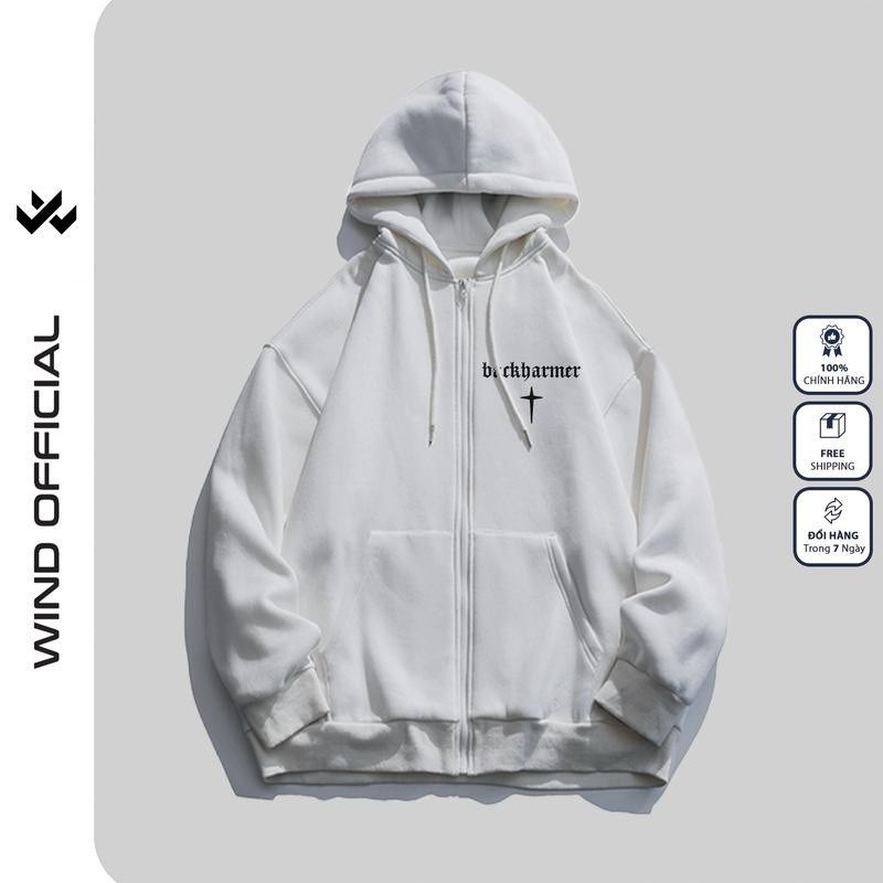 Áo khoác zip WIND BACKHARMER form rộng Unisex Hoodie dây kéo nỉ bông thơi trang nam nữ oversize