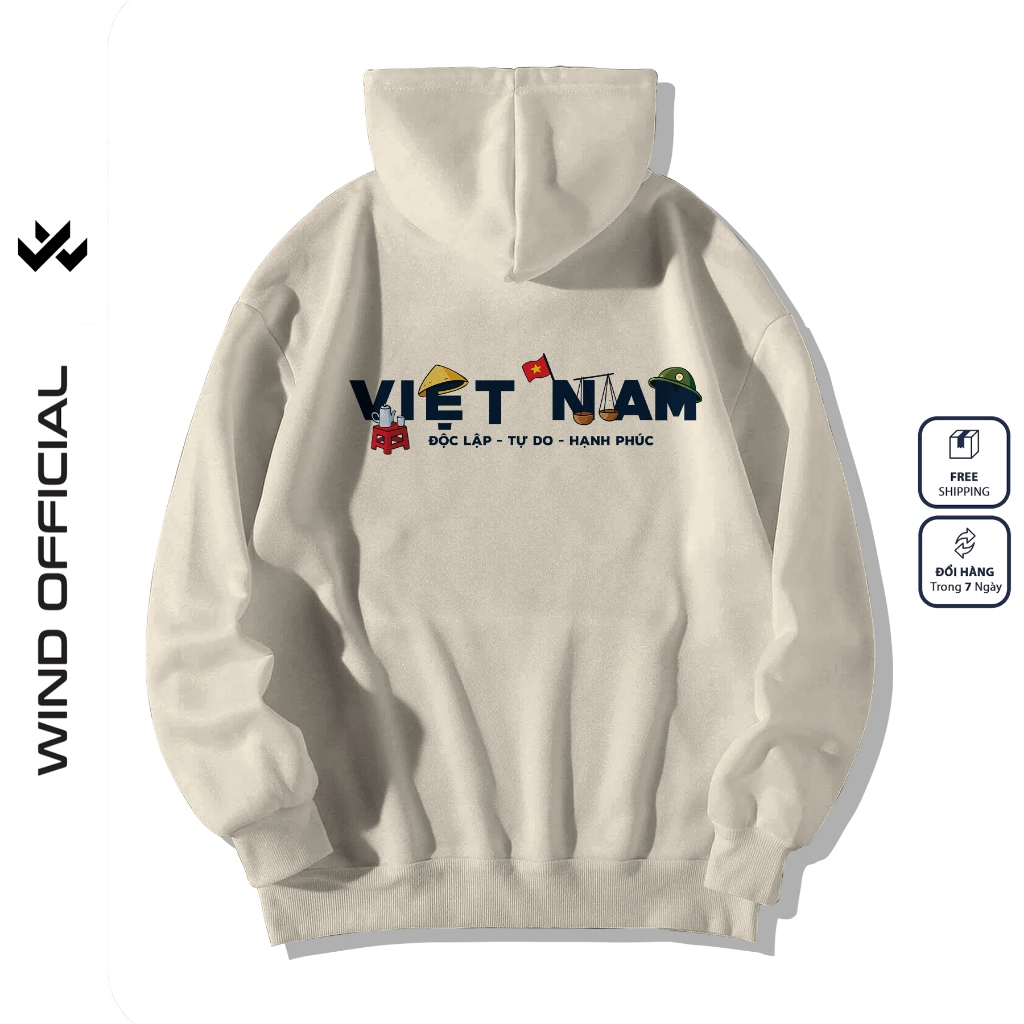 Áo hoodie unisex form rộng WIND TRÀ ĐÁ VIỆT NAM 2.9 dây kéo nam nữ nỉ bông oversize vibe Genz khoác chống nắng