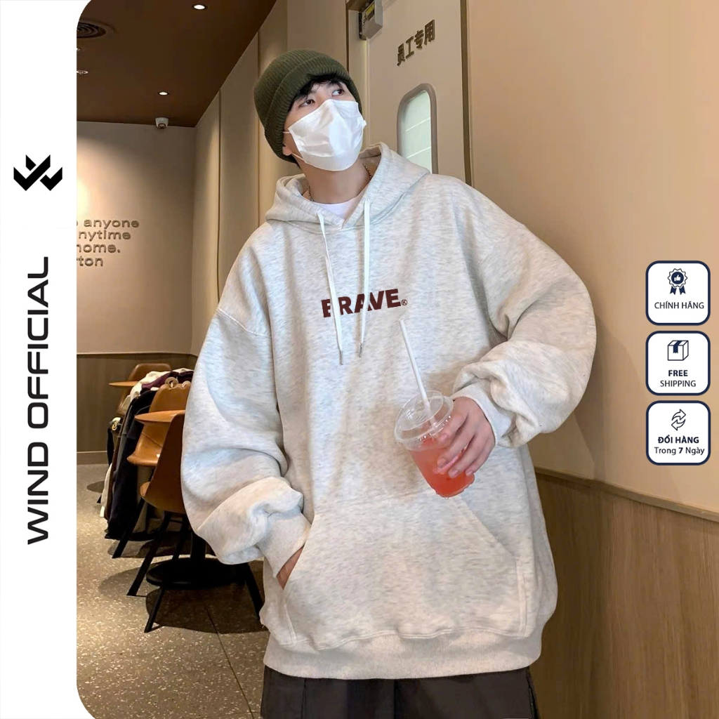 Áo hoodie unisex form rộng WIND BRAVE hoodie nút bấm thời trang nam nữ nỉ bông oversize áo khoác chống nắng mùa hè