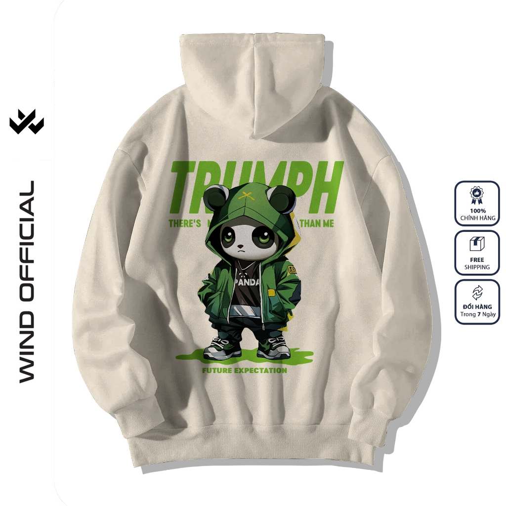Áo hoodie unisex form rộng WIND Gấu Panda hoodie nút bấm thời trang nam nữ nỉ bông oversize áo khoác chống nắng mùa hè