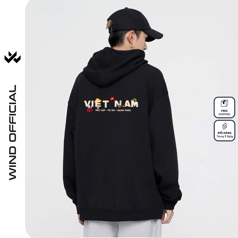 Áo hoodie unisex form rộng WIND TRÀ ĐÁ VIỆT NAM 2.9 dây kéo nam nữ nỉ bông oversize vibe Genz khoác chống nắng