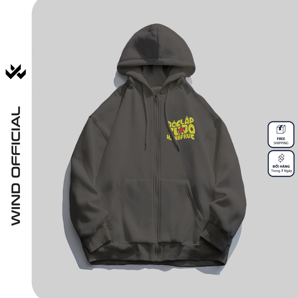 Áo hoodie unisex form rộng WIND TRÀ ĐÁ VIỆT NAM 2.9 dây kéo nam nữ nỉ bông oversize vibe Genz khoác chống nắng