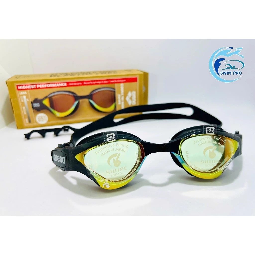 Kính bơi ARENA COBRA TRI MIRROR SWIPE chính hãng đen mắt vàng tráng gương.