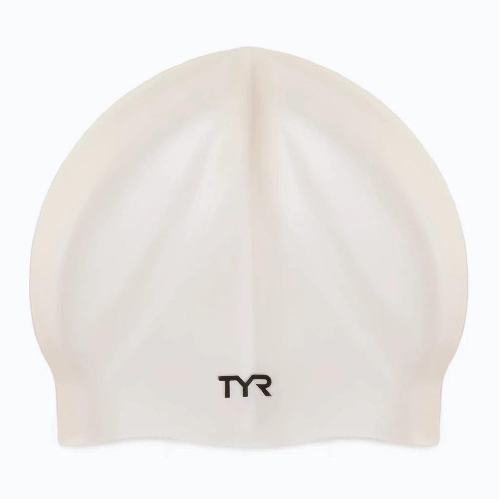 Mũ Bơi TYR Silicone Hypoallergenic No Wrinkle White Adult Swim Caps