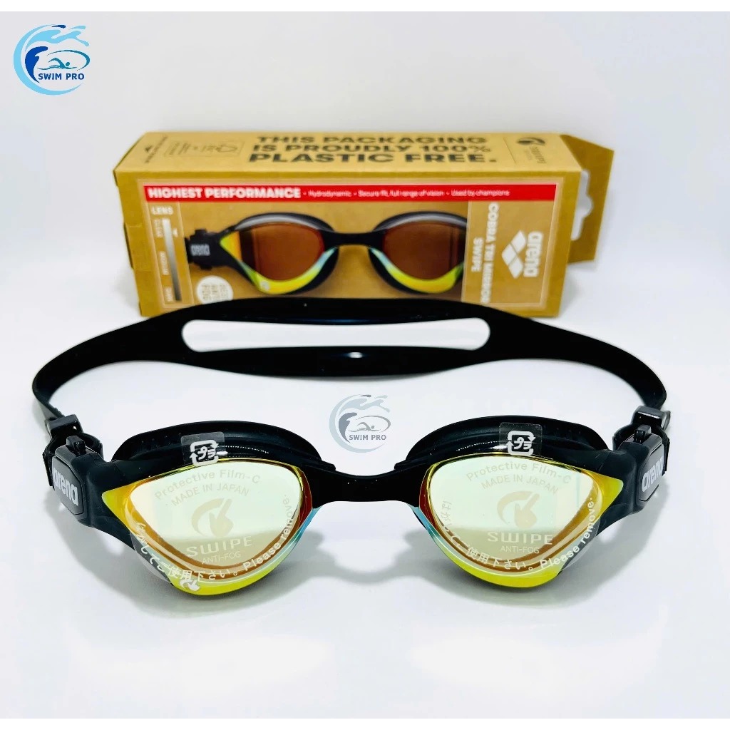 Kính bơi ARENA COBRA TRI MIRROR SWIPE chính hãng đen mắt vàng tráng gương.