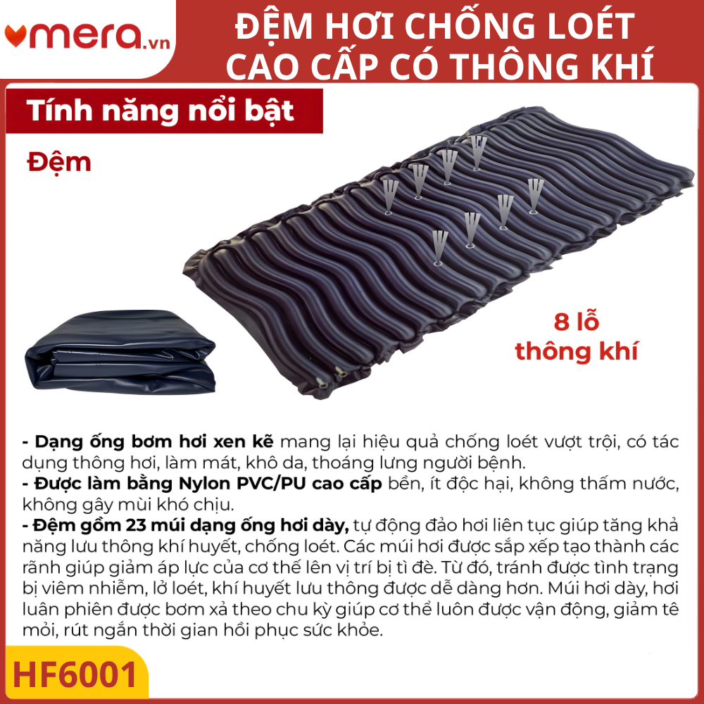 Đệm Hơi Chống Loét Có Thông Khí OROMI HF6001 (23 Múi Ống, Máy Bơm Êm Ái, Tải 140kg)