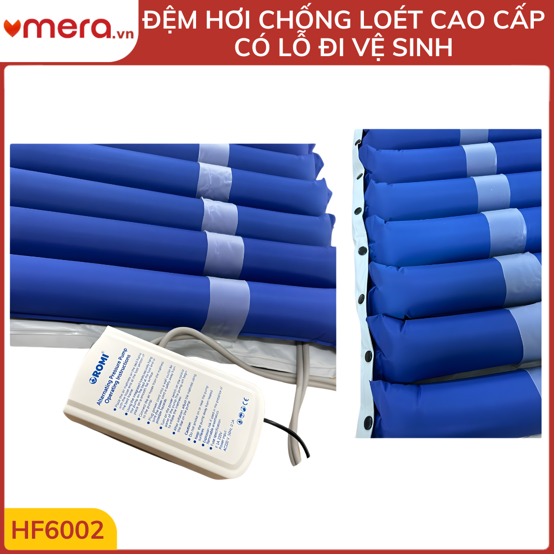 Đệm Hơi Chống Loét Có Lỗ Vệ Sinh OROMI HF6002 (24 Múi Ống 9cm, Tháo Rời Múi, Tải 130kg)