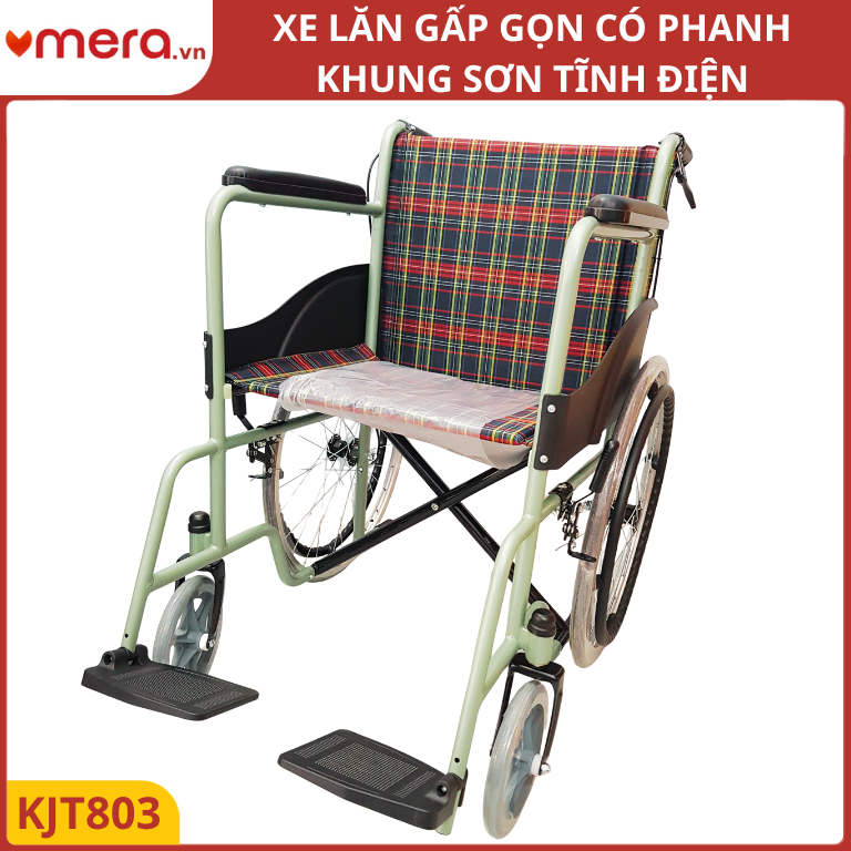 Xe Lăn Gấp Gọn Có Phanh Tay Người Đẩy (Khung Thép Sơn Tĩnh Điện, Ghế Vải/Da) - OROMI XL-803