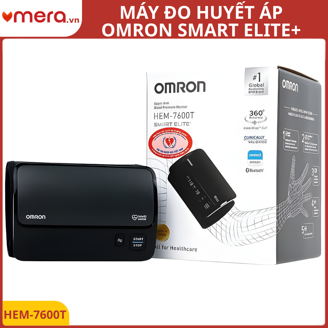 Máy Đo Huyết Áp Bắp Tay Omron HEM-7600T (Smart Elite) - Thiết Kế Không Dây Dẫn, Kết Nối Bluetooth