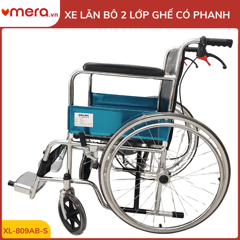 Xe Lăn Có Bô 2 Lớp Ghế, Phanh Tay Người Đẩy (Gấp Gọn, Thép Mạ Crom) - OROMI XL-809AB-S