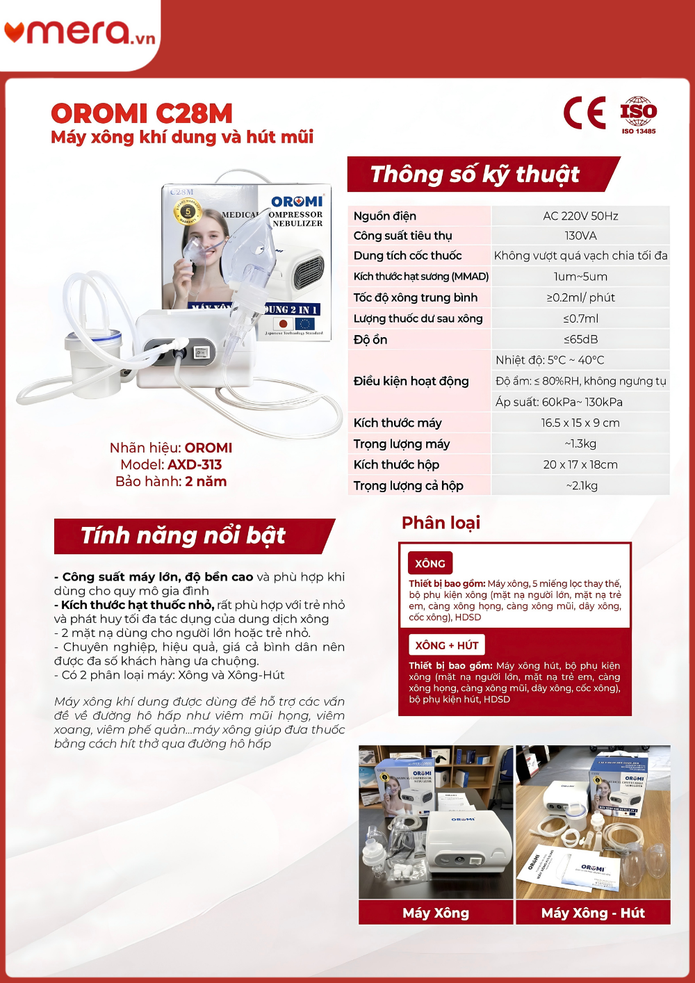 Máy Xông Khí Dung và Hút Mũi 2 trong 1 (Công Suất Lớn, Bền Bỉ) - OROMI C28M