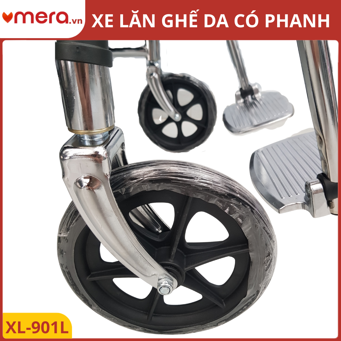 Xe Lăn Ghế Da Oromi XL-901L - Vành Đúc, Có Phanh Tay