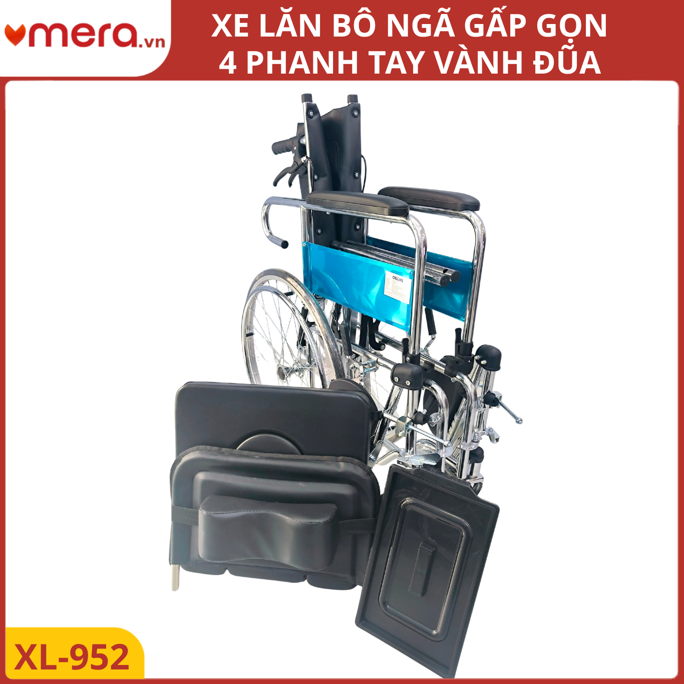 Xe Lăn Đa Năng Ngả Lưng Thành Giường, Có Bô Vệ Sinh (Hệ Thống 4 Phanh, Vành Đũa) - OROMI XL-952
