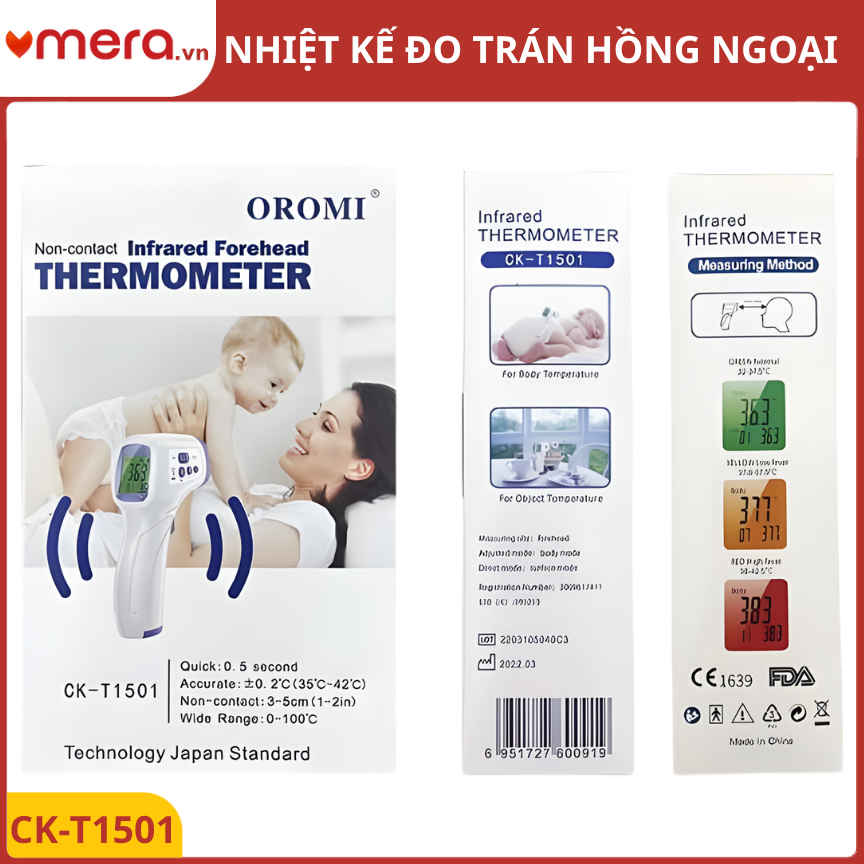 Nhiệt Kế Hồng Ngoại Đo Trán Đa Năng OROMI CK-T1501 (Đo 3 Chế Độ, Cảnh Báo Sốt)