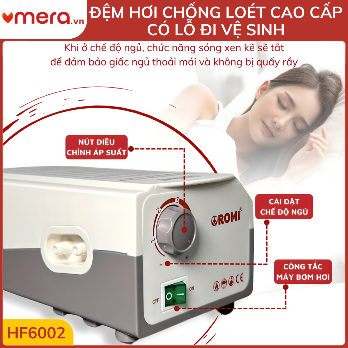Đệm Hơi Chống Loét Có Lỗ Vệ Sinh OROMI HF6002 (24 Múi Ống 9cm, Tháo Rời Múi, Tải 130kg)