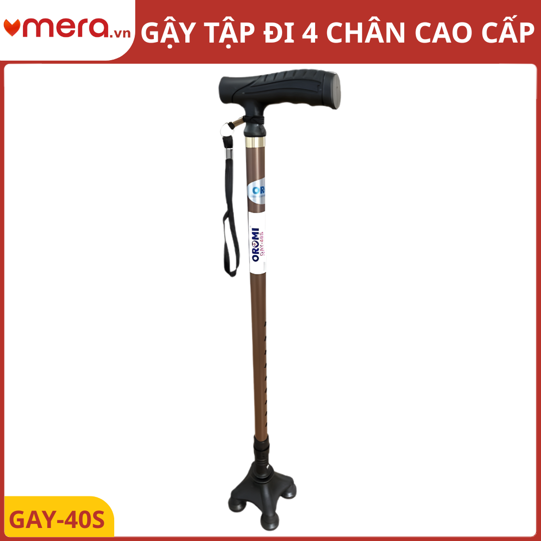 Gậy Tập Đi 4 Chân Chống Trượt (Đế Xoay 360°, Hợp Kim Nhôm Siêu Nhẹ 510g) - OROMI GAY-40S
