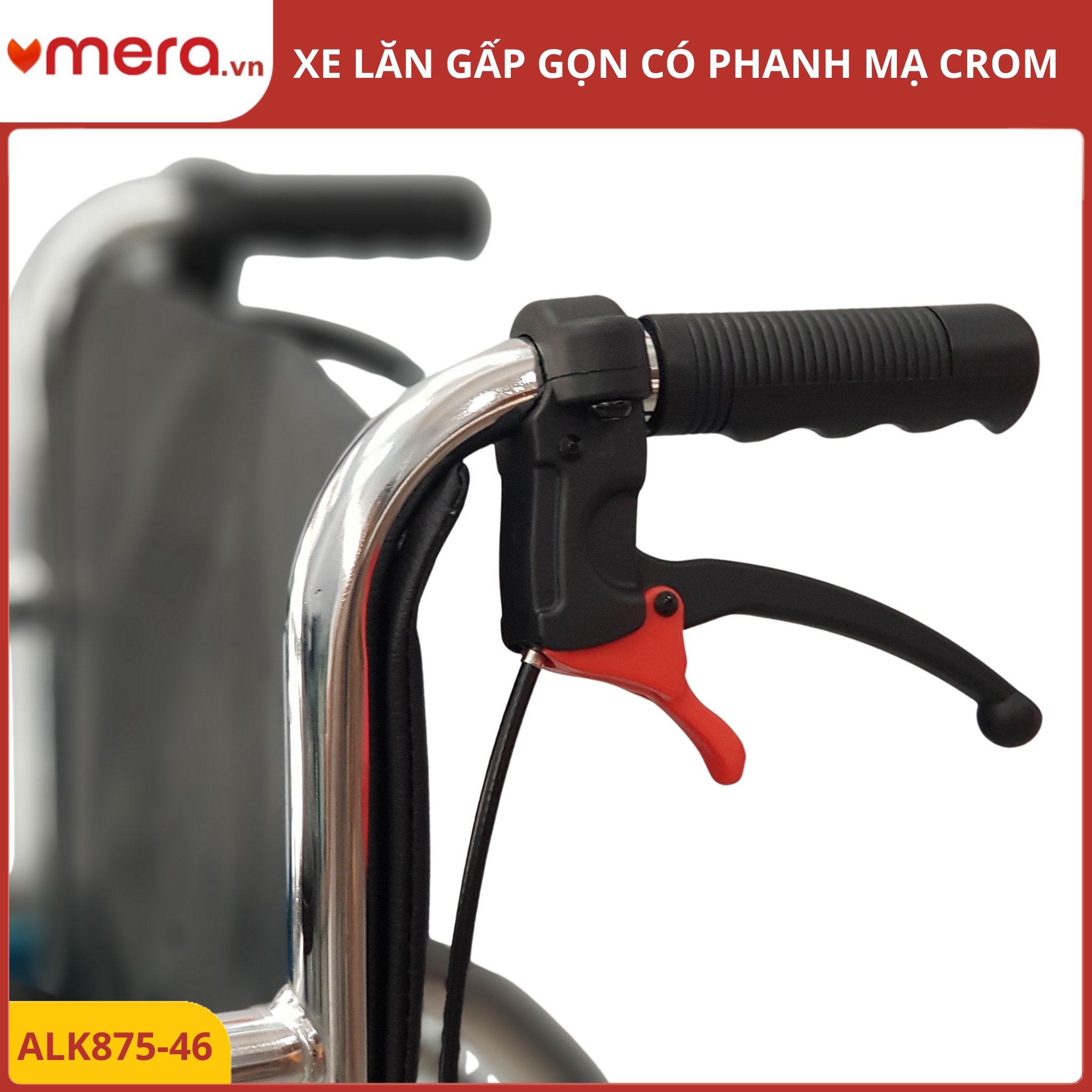 Xe Lăn Gấp Gọn Có Phanh Tay Khoá Bánh (Ghế Da, Tải 120kg, Khung Crom) - OROMI XL-875