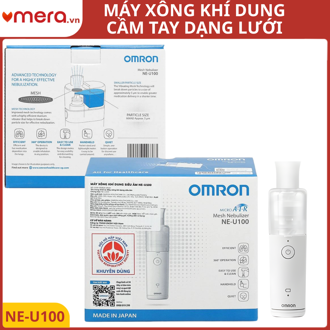 Máy Xông Khí Dung Cầm Tay Dạng Lưới Omron NE-U100 (Xông Mọi Tư Thế, Siêu Êm)