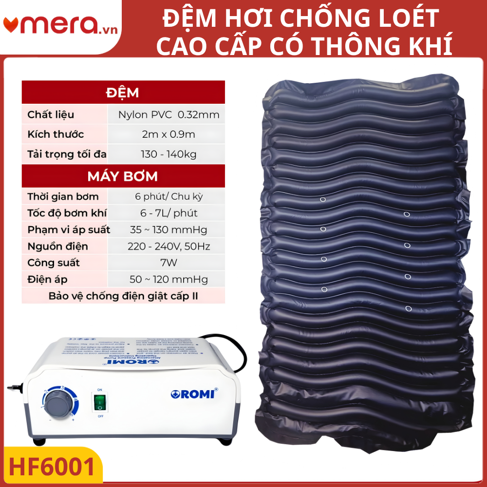 Đệm Hơi Chống Loét Có Thông Khí OROMI HF6001 (23 Múi Ống, Máy Bơm Êm Ái, Tải 140kg)
