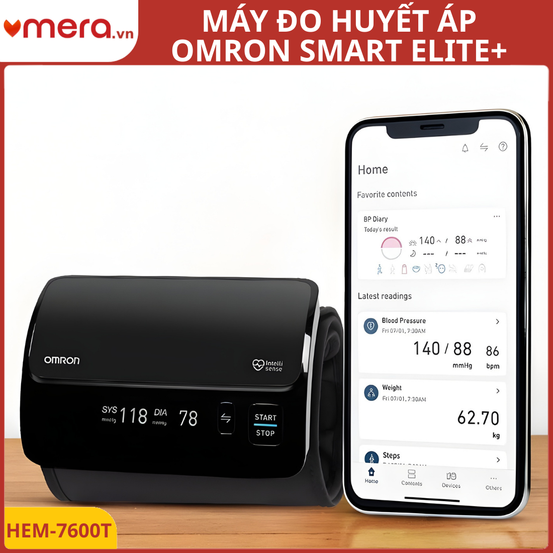 Máy Đo Huyết Áp Bắp Tay Omron HEM-7600T (Smart Elite) - Thiết Kế Không Dây Dẫn, Kết Nối Bluetooth