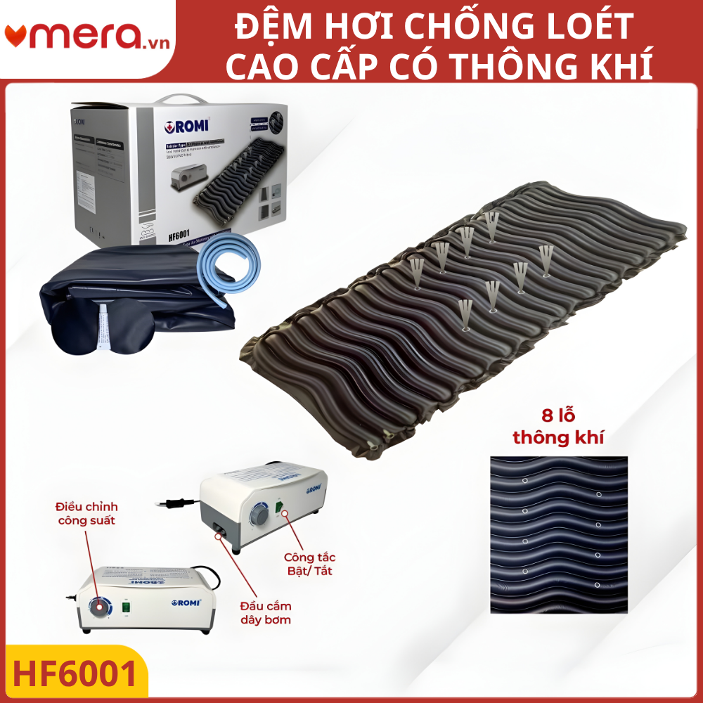 Đệm Hơi Chống Loét Có Thông Khí OROMI HF6001 (23 Múi Ống, Máy Bơm Êm Ái, Tải 140kg)