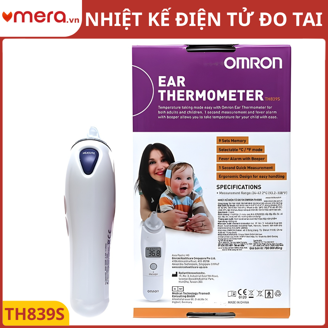 Nhiệt Kế Hồng Ngoại Đo Tai Omron TH839S (Đo Nhanh 1 Giây, Báo Sốt)