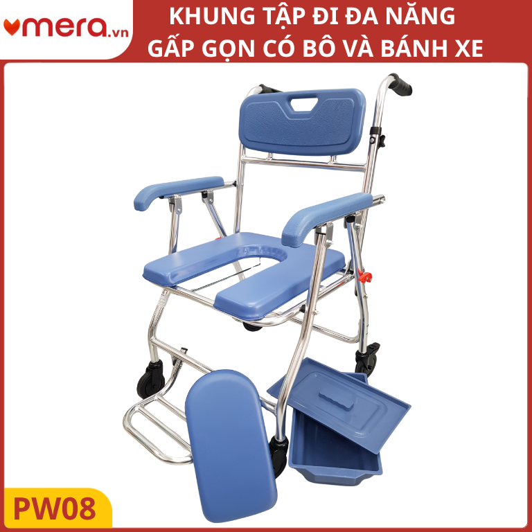 Khung Tập Đi Đa Năng Gấp Gọn Có Bô (Khung Nhôm, Đệm Da Simili) - OROMI PW08