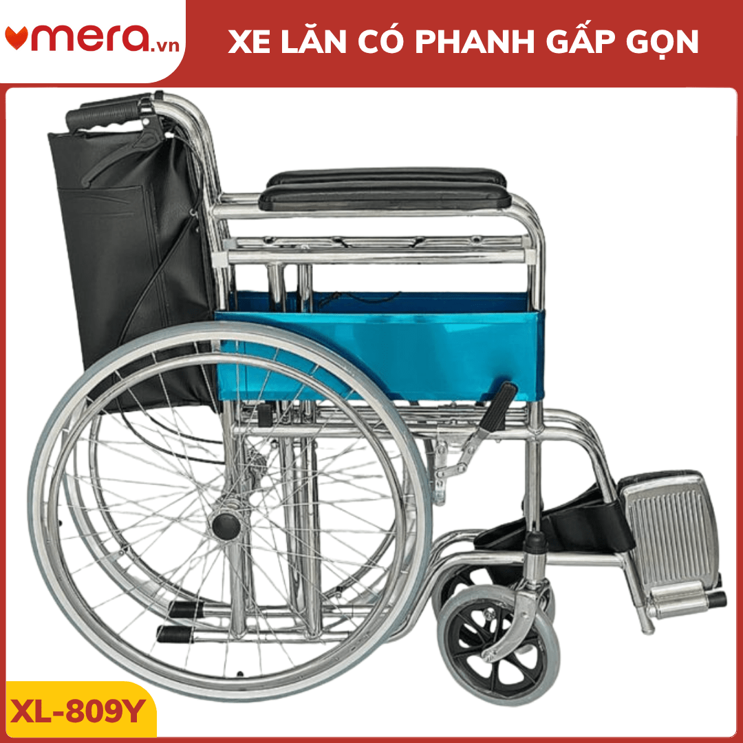 Xe Lăn Tay Gấp Gọn Có Phanh Tay (Khung Thép Mạ Crom) - OROMI XL-809Y