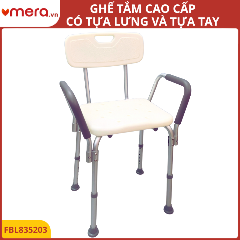 Ghế Tắm Có Tựa Lưng và Tựa Tay Tháo Rời (Khung Nhôm, Tải 150kg, Chống Trượt) - OROMI FBL835203