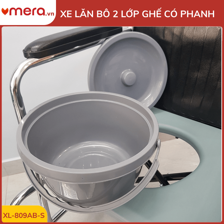 Xe Lăn Có Bô 2 Lớp Ghế, Phanh Tay Người Đẩy (Gấp Gọn, Thép Mạ Crom) - OROMI XL-809AB-S