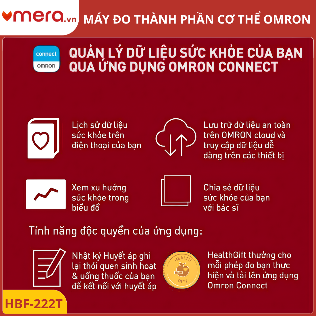 Máy Đo Thành Phần Cơ Thể Omron HBF-222T (Bluetooth, Đo Mỡ Trẻ Em Từ 6 Tuổi)