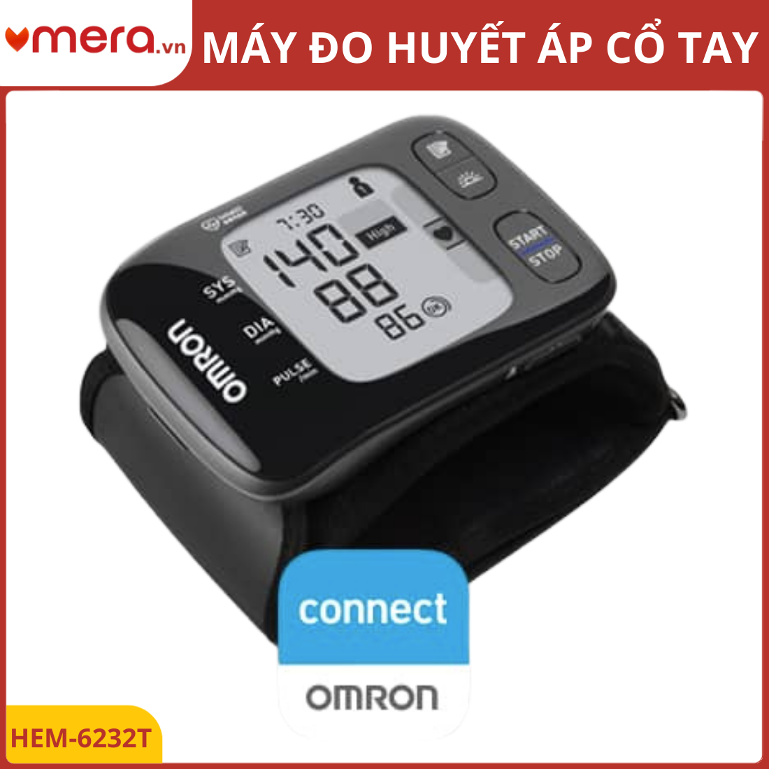 Máy Đo Huyết Áp Cổ Tay Omron HEM-6232T (Bluetooth, Cảm Biến Định Vị Tim, 2 Người Dùng)