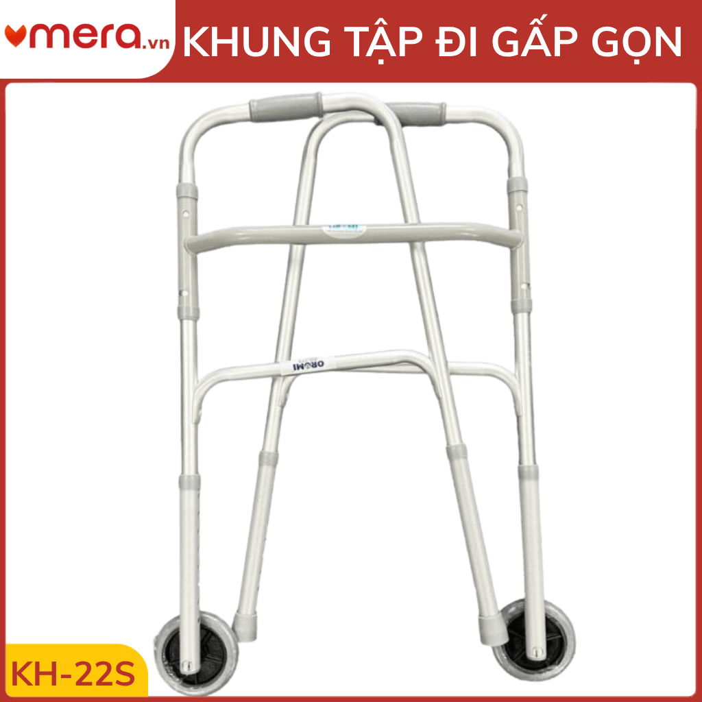 Khung Tập Đi Gấp Gọn Có Bánh Xe (Hợp Kim Nhôm Bóng, Siêu Nhẹ 2.45kg) - OROMI KH-22S