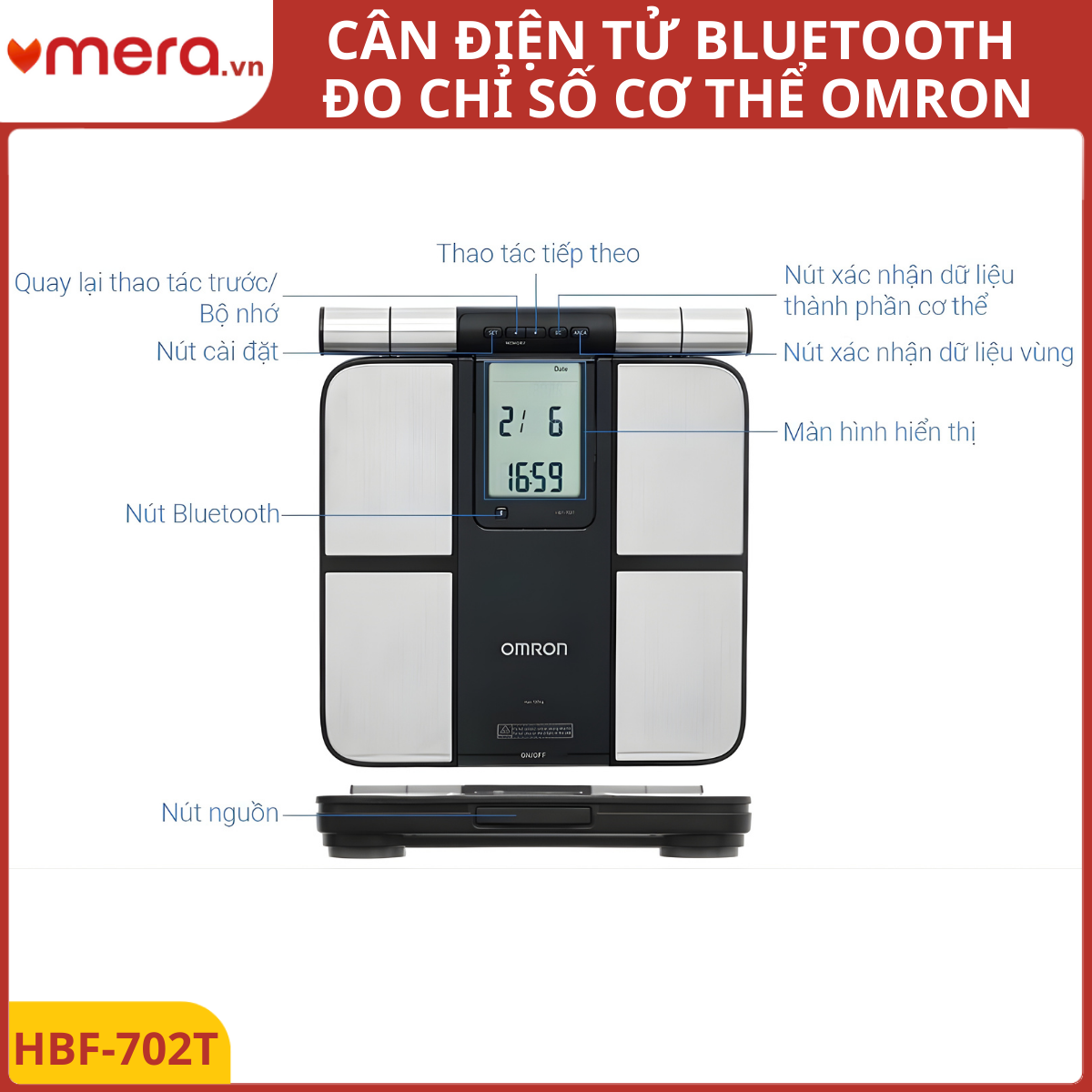 Máy Đo Chỉ Số Cơ Thể Omron HBF-702T - Bluetooth, 8 Cảm Biến