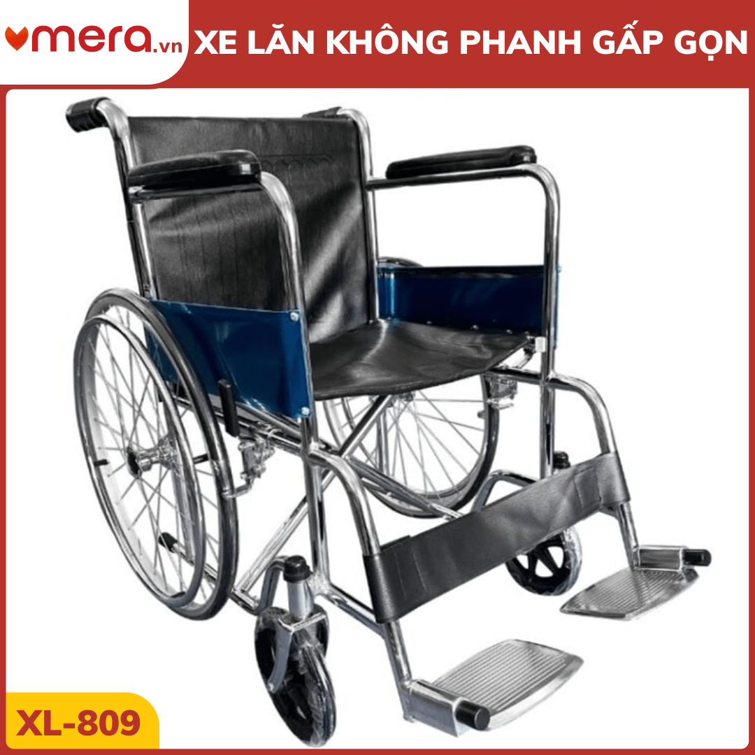 Xe Lăn Tay Gấp Gọn, Không Phanh Tay (Khung Thép Mạ Crom) - OROMI XL-809