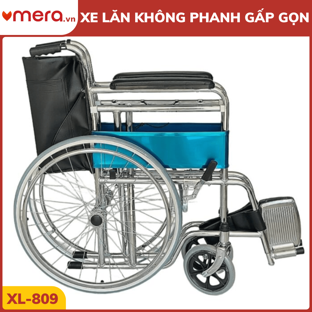 Xe Lăn Tay Gấp Gọn, Không Phanh Tay (Khung Thép Mạ Crom) - OROMI XL-809