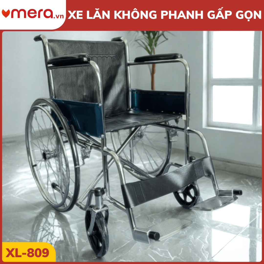 Xe Lăn Tay Gấp Gọn, Không Phanh Tay (Khung Thép Mạ Crom) - OROMI XL-809