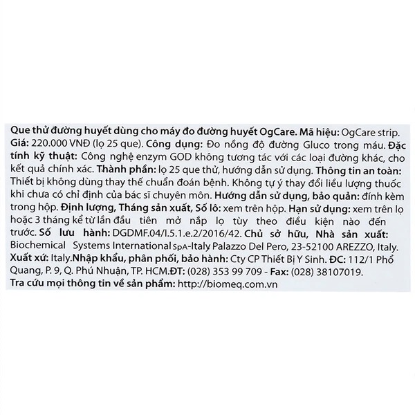 Que thử đường huyết dùng cho máy đo đường huyết OgCare