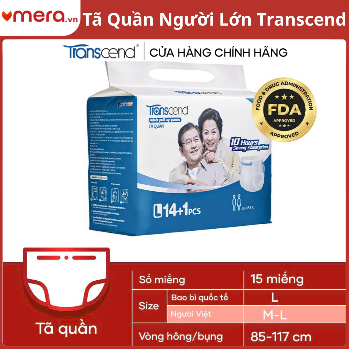 Tã Quần Người Lớn Transcend - Mặc Như Đồ Lót, Thấm Hút 10H