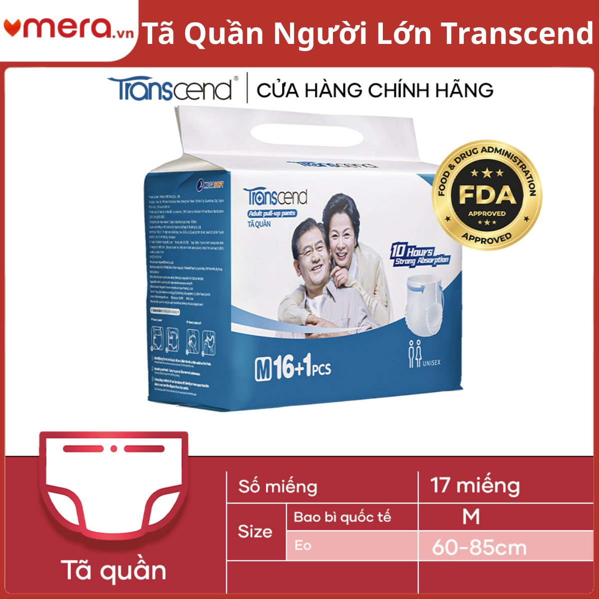 Tã Quần Người Lớn Transcend - Mặc Như Đồ Lót, Thấm Hút 10H
