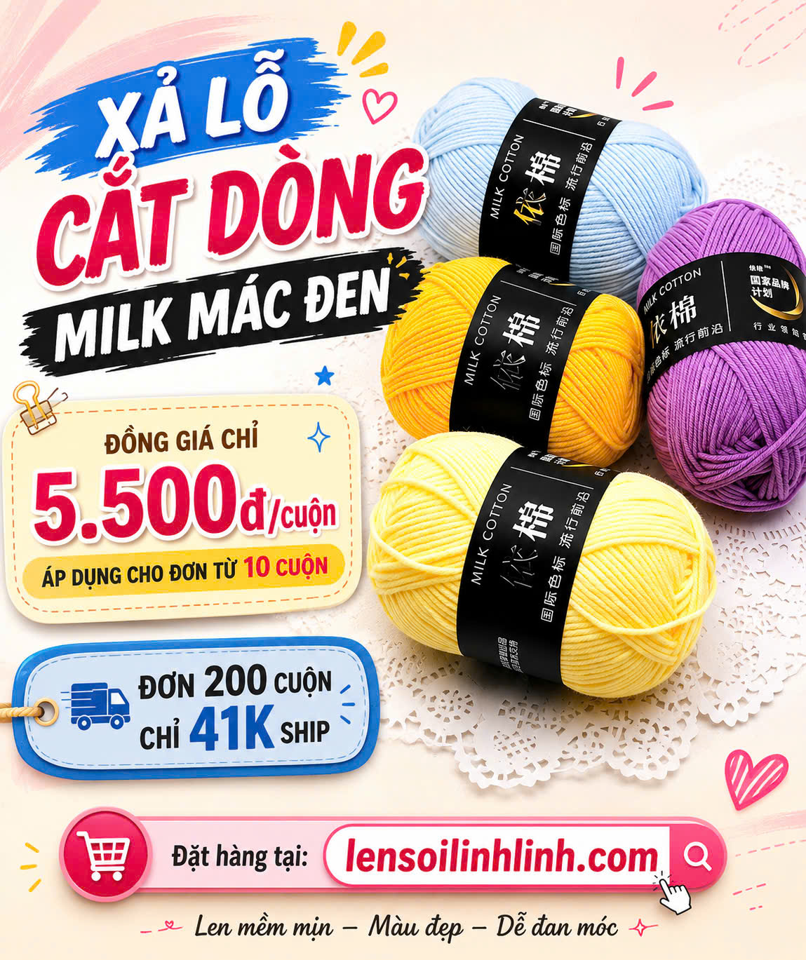 Milk Cotton 50g (+-5G) Xả lỗ cắt dòng 5.8k