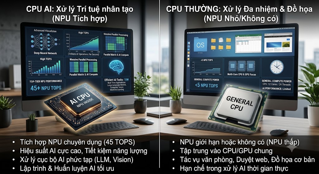 Hancomputer So sánh CPU AI và CPU thường,Có nên mua máy tính AI năm 2026?