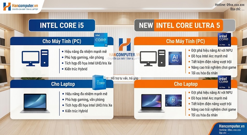Phân biệt CPU Intel Core i5 và Intel Core Ultra 5 trên máy tính và laptop: Nên chọn loại nào?