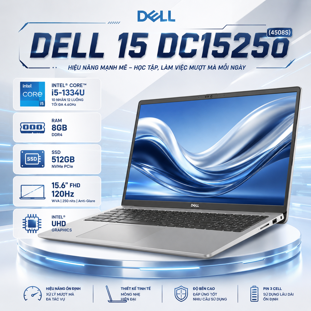 Laptop Dell 15 DC15250 Core i5-1334U/8GB/512GB SSD/15.6" 120Hz – Laptop Văn Phòng | Hancomputer.vn