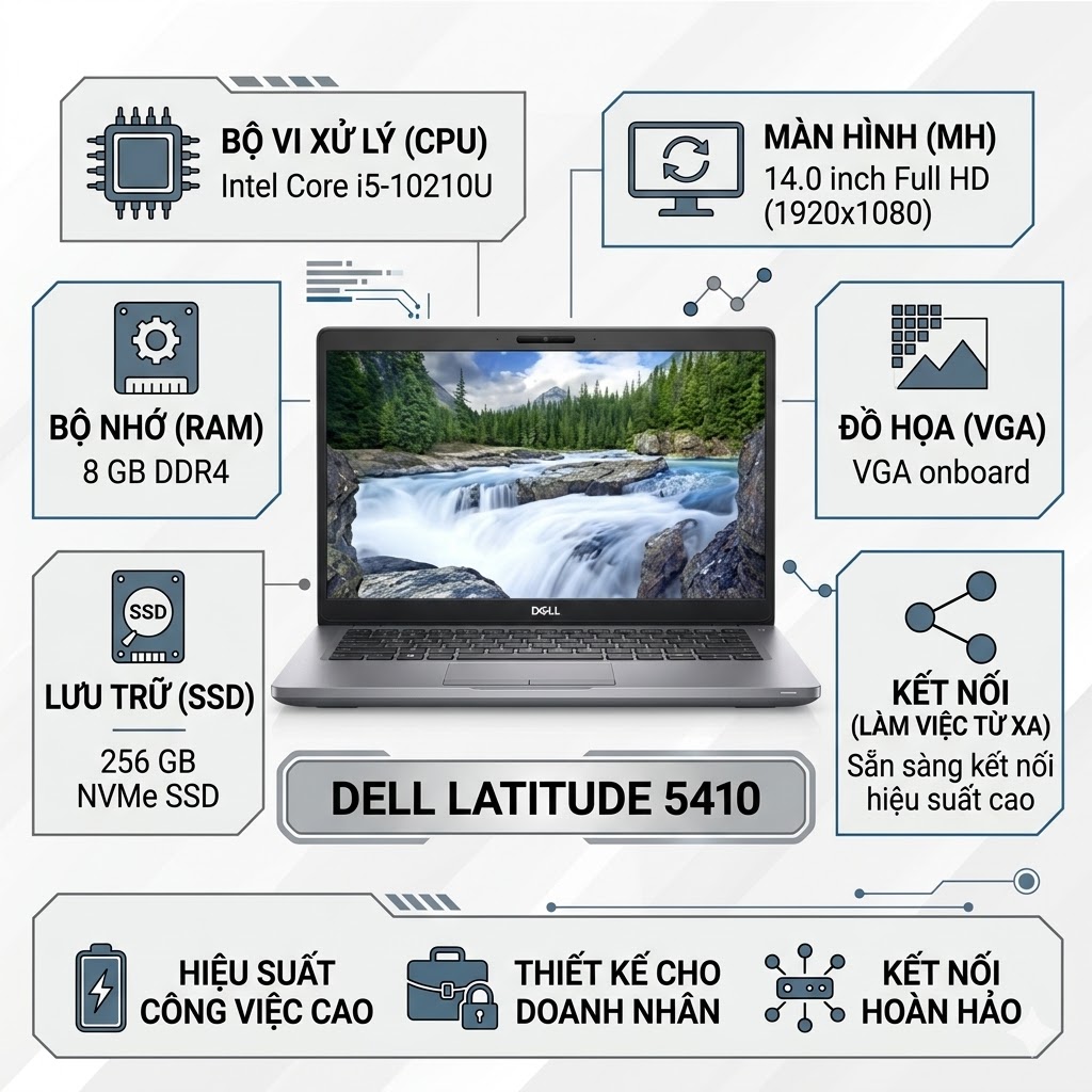 Laptop Dell Latitude 5410 i5-10210U 8GB SSD 256GB 14.0” Full HD giá rẻ