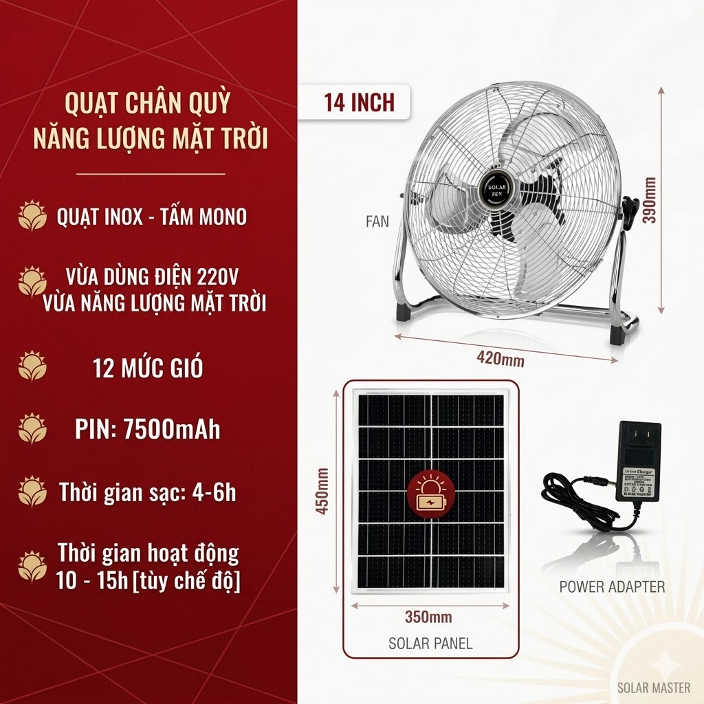 Quạt chân quỳ năng lượng mặt trời 14 Inch